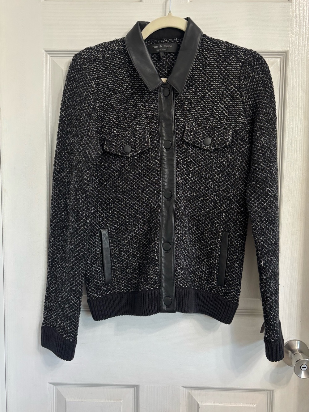 Rag & Bone Knit Shacket With Leather Trim Jacket Women’s Small Black Button Up